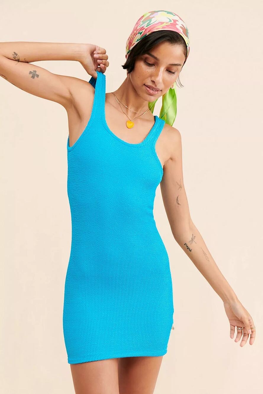 Araminta Jane’s the Bella Donna Crinkle Dress $179 Swim Material Bright Blue M
